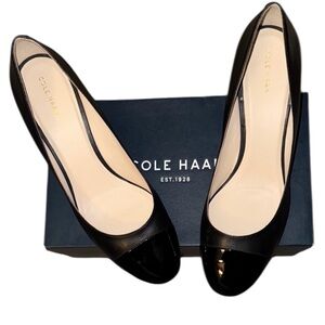 Cole Haan Dawna Black Leather Cap Toe Block Heel Pumps - Size 11B
